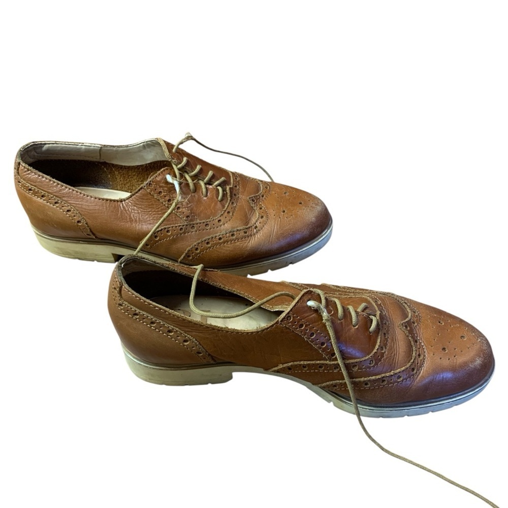 B.J. Made In Italy Brown Leather Wingtip Brogue Oxfords - Size 37